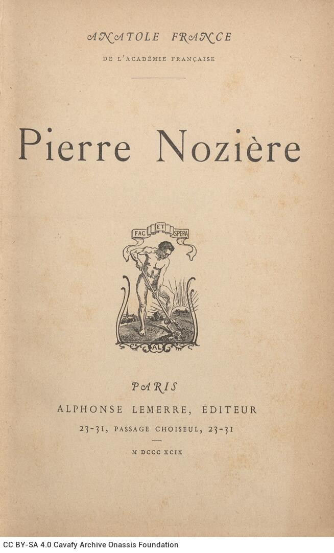 18.5 x 12 cm; 10 s.p. + 326 p. + 8 s.p., l. 2 bookplate CPC on recto, l. 3 half-title page on recto, other works by the same 